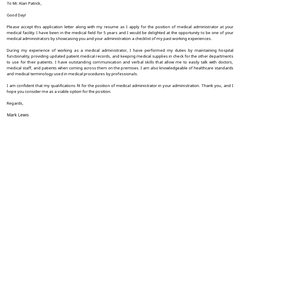 Free Medical Administrator Cover Letter Template.jpe