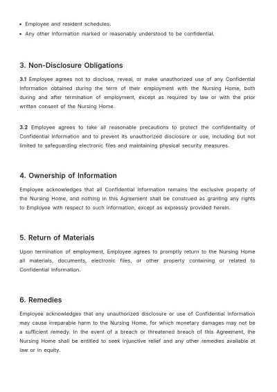 Free Nursing Home Confidentiality Agreement Template to Edit Online