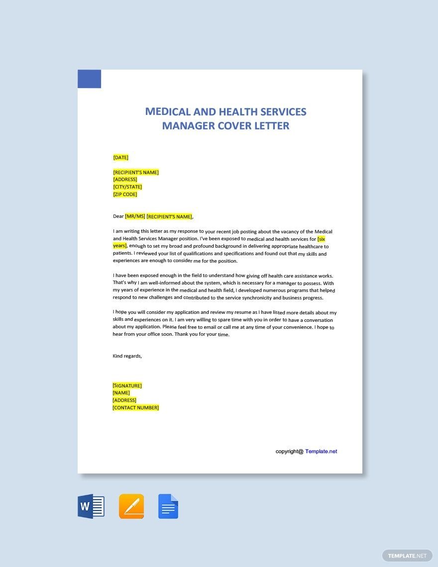 Medical and Health Services Manager Cover Letter
