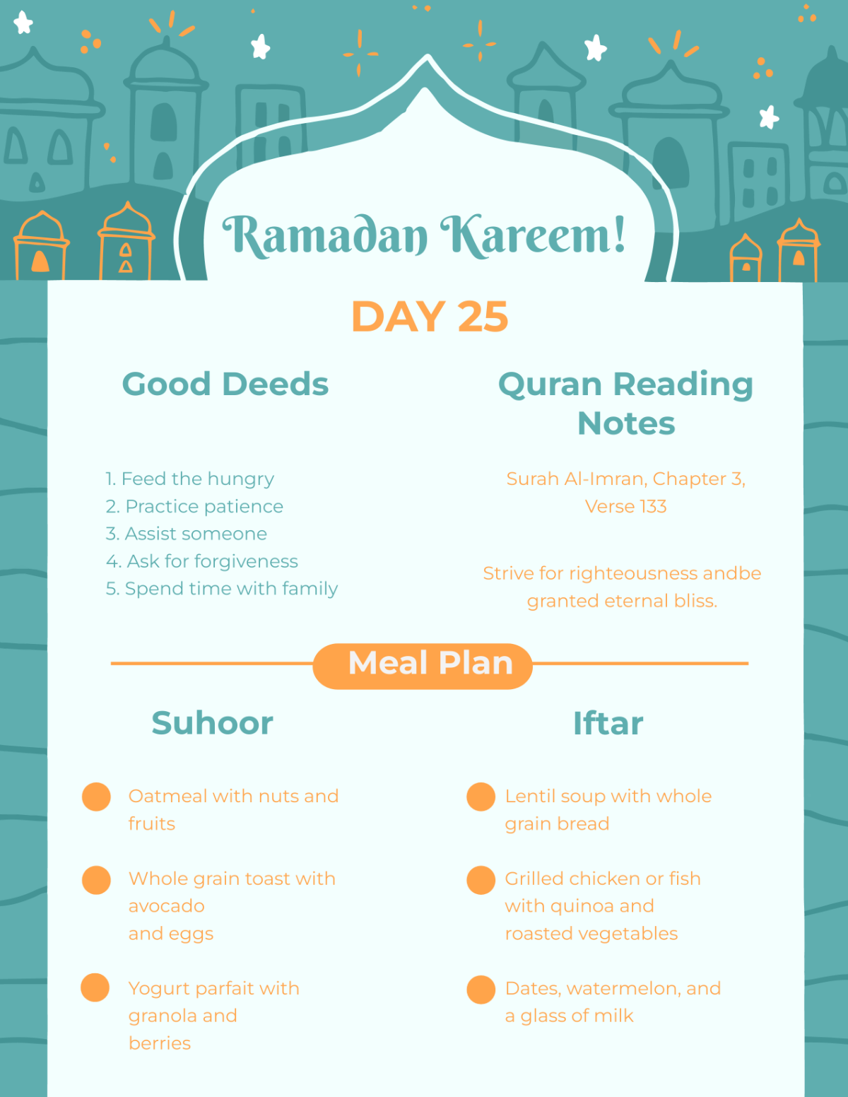 Free Daily Ramadan Kareem Planner For Kids and Parents Template