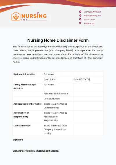 Free Nursing Home Disclaimer Form Template to Edit Online