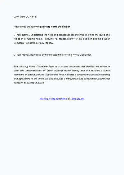 Free Nursing Home Disclaimer Form Template to Edit Online