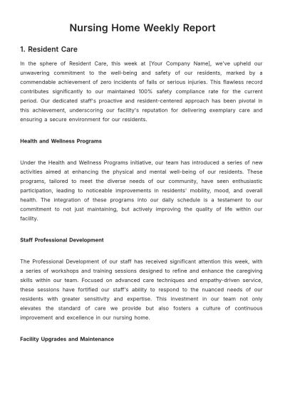 Free Nursing Home Weekly Report Template to Edit Online