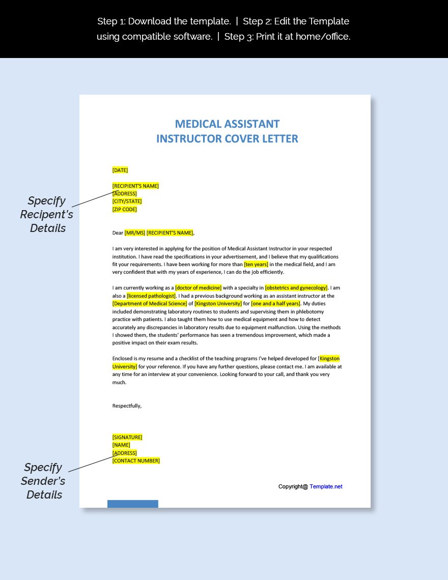  Medical Assistant Instructor Cover Letter Template