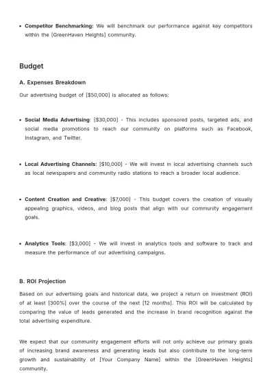 Free Detailed Community Engagement Advertising Plan Template to Edit Online