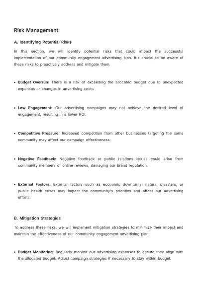 Free Detailed Community Engagement Advertising Plan Template to Edit Online