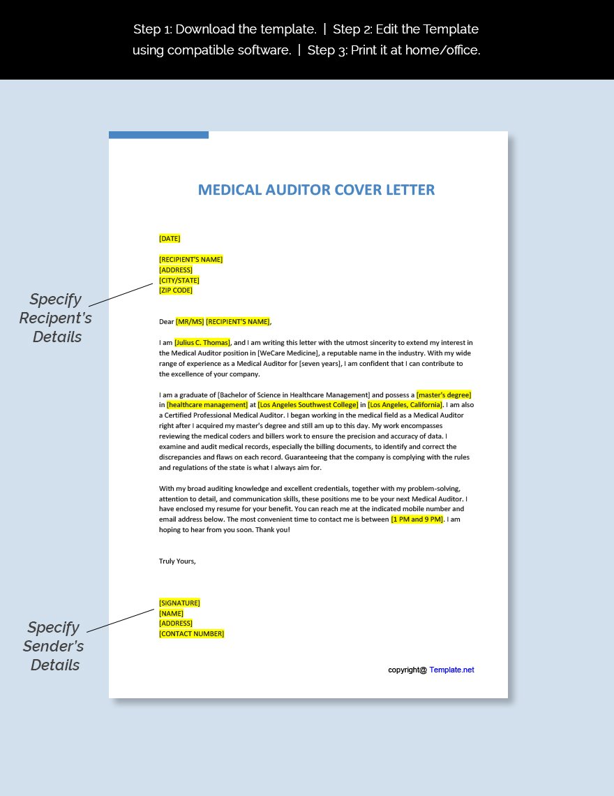 Medical Auditor Cover Letter Template