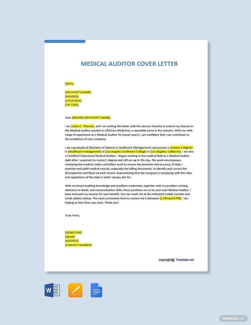 Medical Auditor Cover Letter