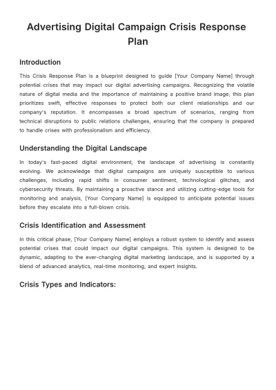 Free Advertising Digital Campaign Crisis Response Plan Template to Edit Online