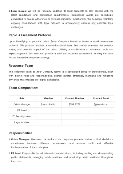 Free Advertising Digital Campaign Crisis Response Plan Template to Edit Online