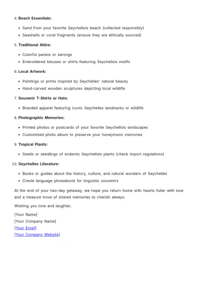 Free Seychelles Honeymoon Itinerary Template to Edit Online