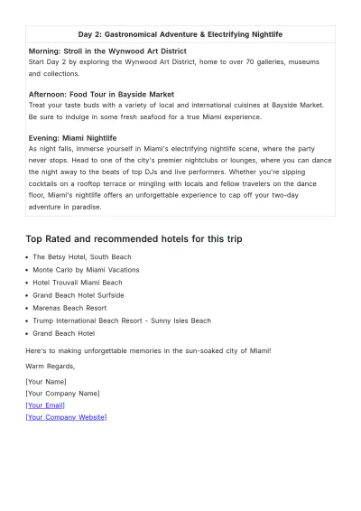 Free Miami Weekend Itinerary Template to Edit Online