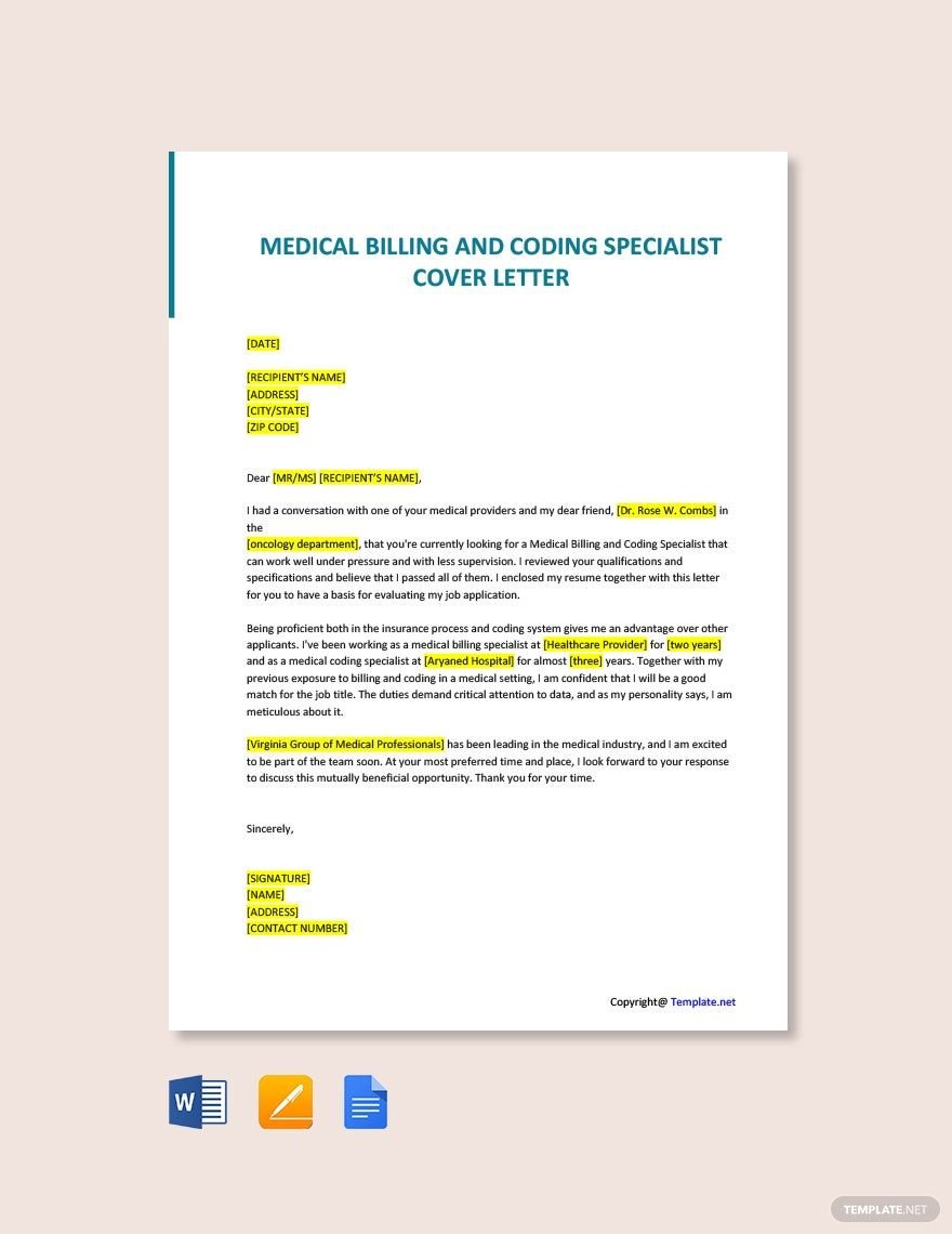Medical Billing And Coding Specialist Cover Letter