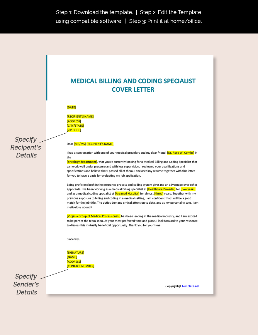 Medical Billing And Coding Specialist Cover Letter