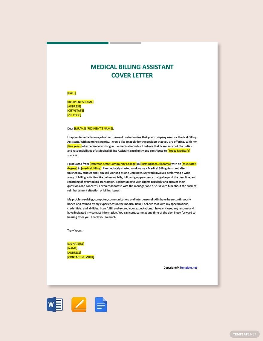 Medical Billing Assistant Cover Letter