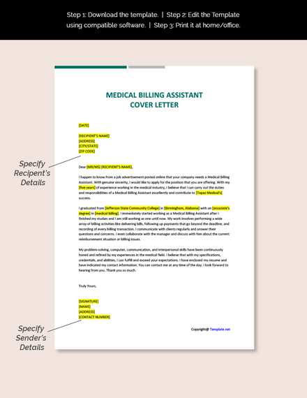 Free Medical Billing Assistant Cover Letter Template - Google Docs ...