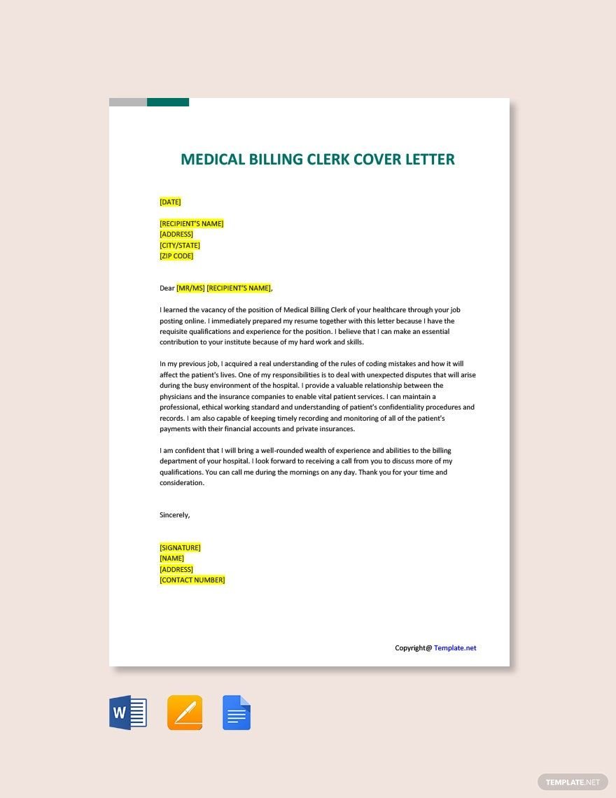 Medical Billing Clerk Cover Letter