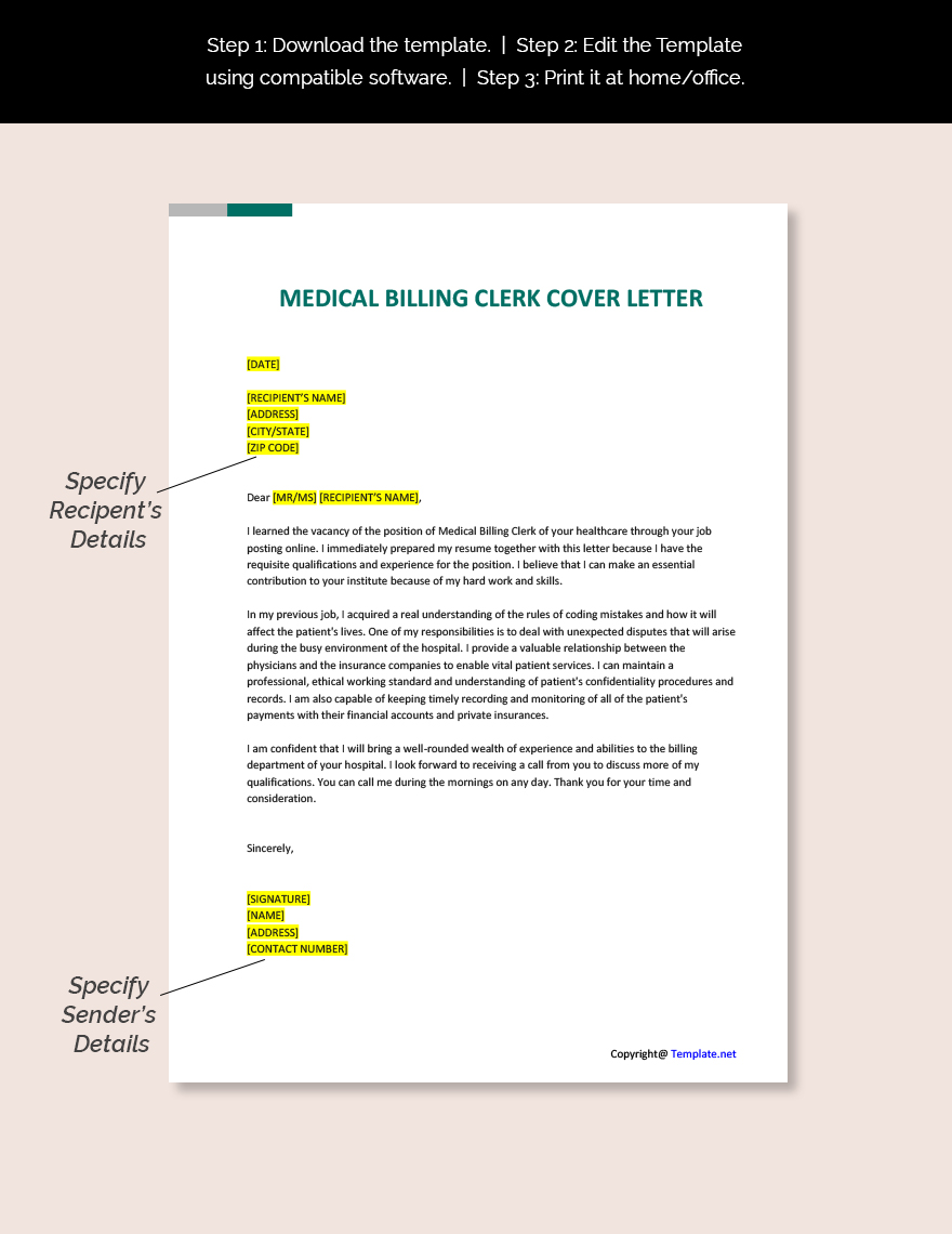 Medical Billing Clerk Cover Letter Template