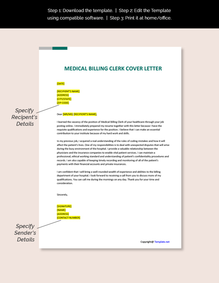 Free Medical Billing Clerk Cover Letter Template - Google Docs, Word ...