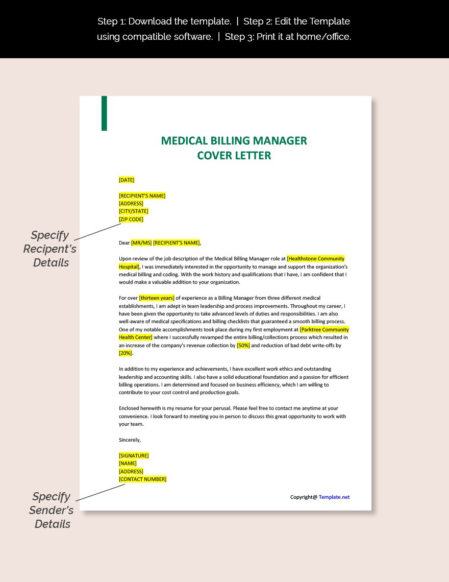 Medical Billing Manager Cover Letter Template