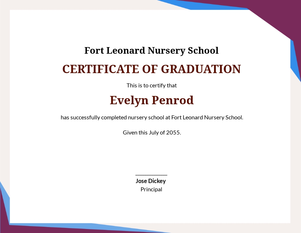 Nursery Graduation Certificate Template - Google Docs, Word, Publisher