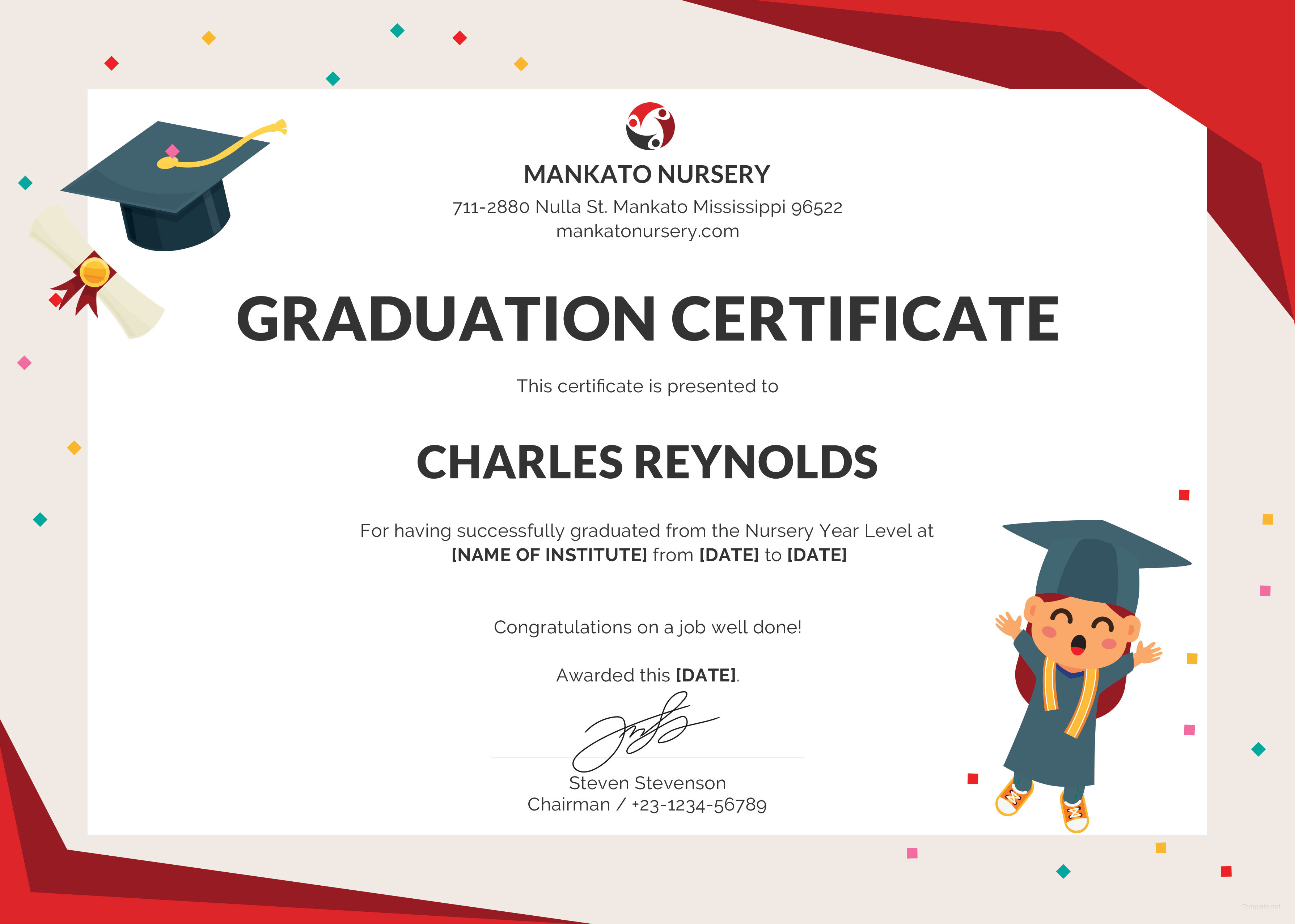 Free Nursery Graduation Certificate Template in PSD, MS Word, Publisher