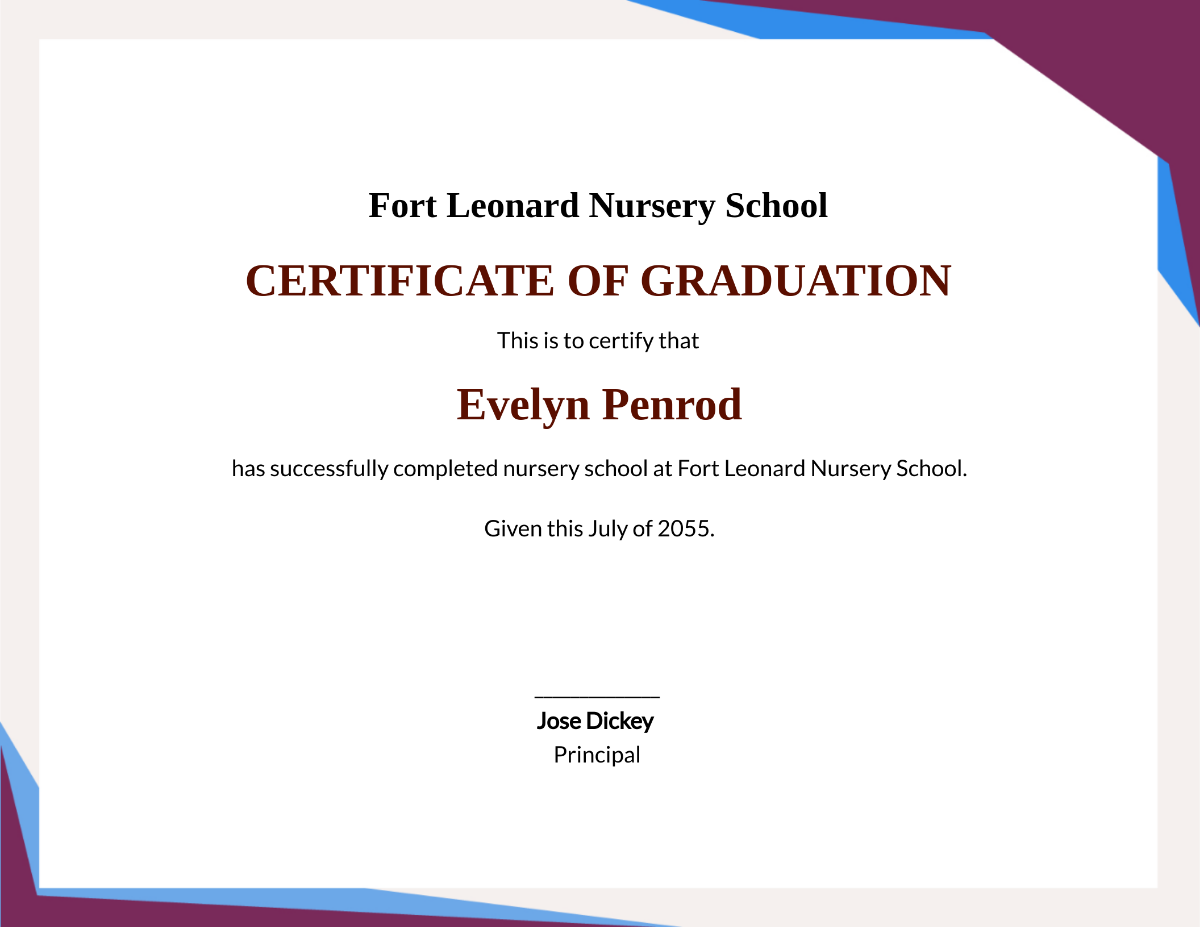 Editable Nursery Graduation Certificate Template