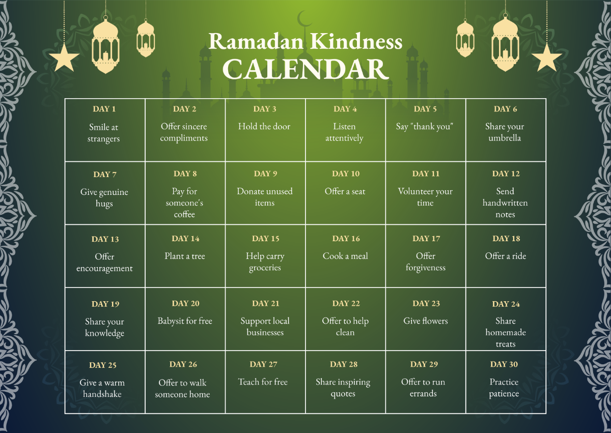 Ramadan Kindness Calendar Template