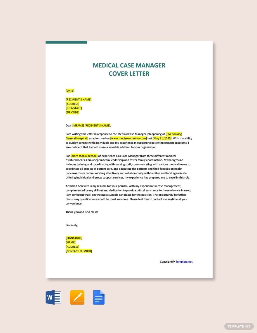 Medical Case Manager Cover Letter
