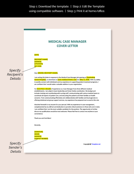 Medical Case Manager Cover Letter Template [Free PDF] - Word | Apple ...