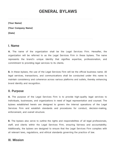 Free General Bylaws Template to Edit Online