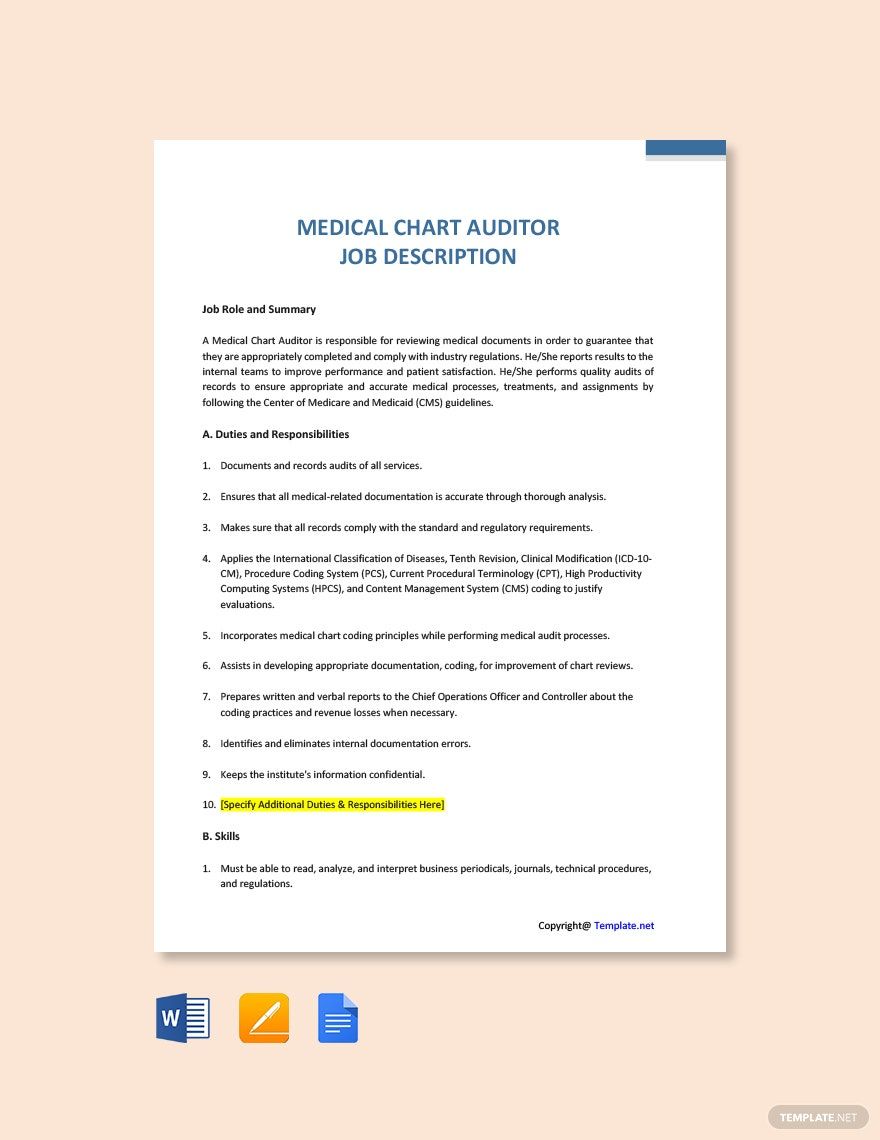 Medical Chart Auditor Job Ad and Description Template