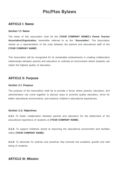 Free Pto/ Ptas Bylaws Template to Edit Online