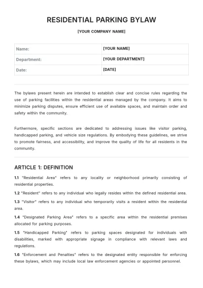 Free Residential Parking Bylaws Template to Edit Online