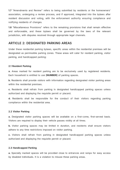 Free Residential Parking Bylaws Template to Edit Online