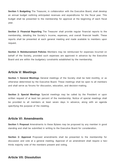 Free Photographic Society Bylaws Template to Edit Online