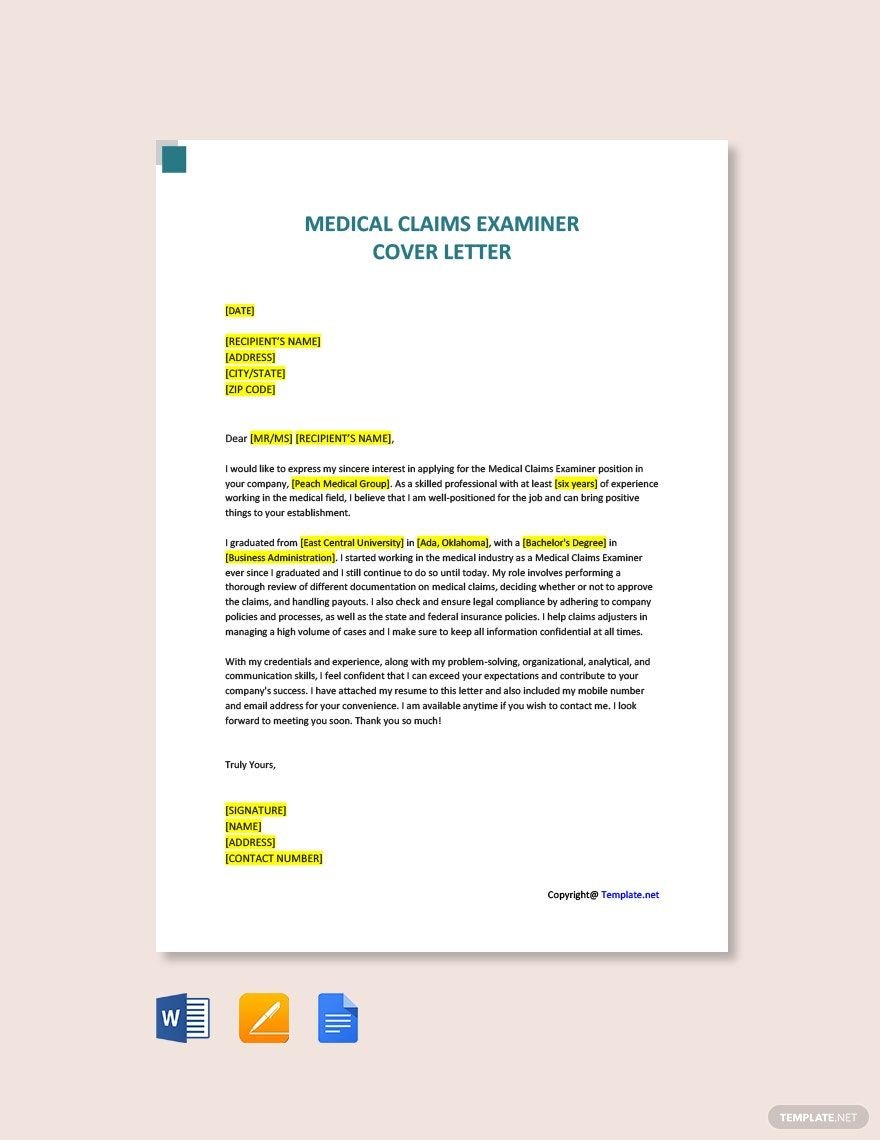 Medical Claims Examiner Cover Letter
