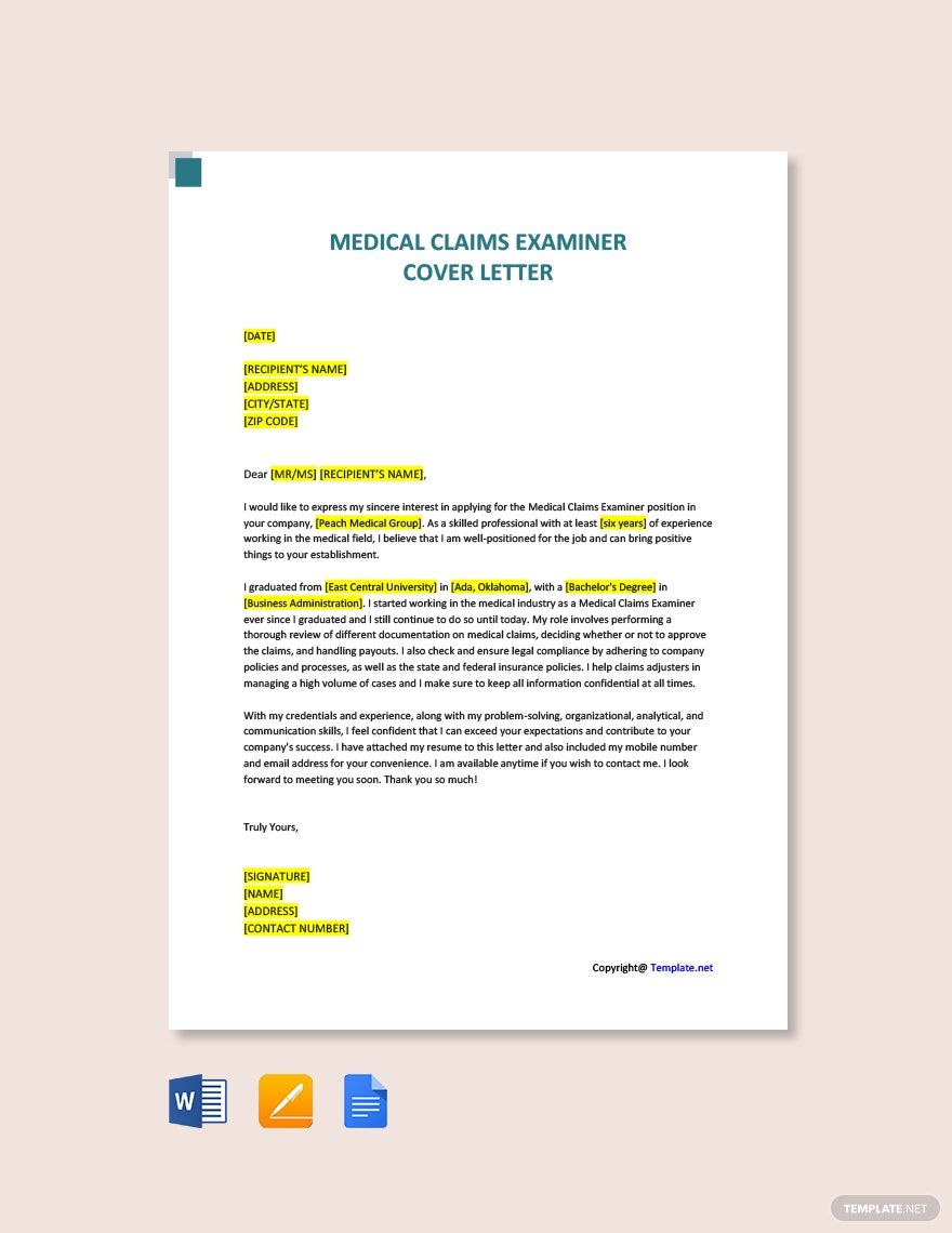 Free Medical Claims Examiner Cover Letter