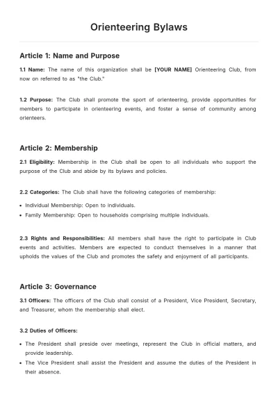 Free Orienteering Bylaws Template to Edit Online