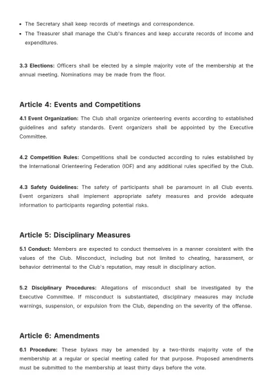 Free Orienteering Bylaws Template to Edit Online