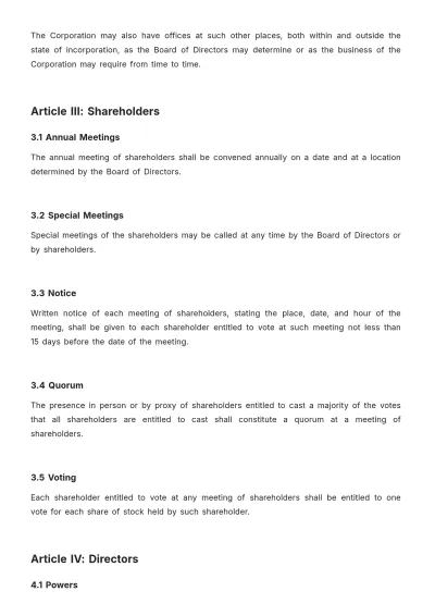 Free Sample Corporate Bylaws Template to Edit Online
