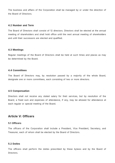 Free Sample Corporate Bylaws Template to Edit Online