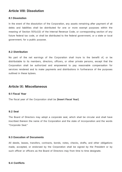 Free Sample Corporate Bylaws Template to Edit Online