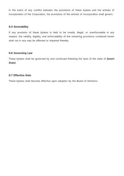 Free Sample Corporate Bylaws Template to Edit Online