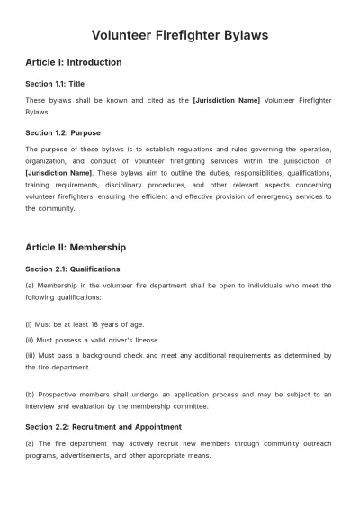 Free Volunteer Firefighter Bylaws Template to Edit Online