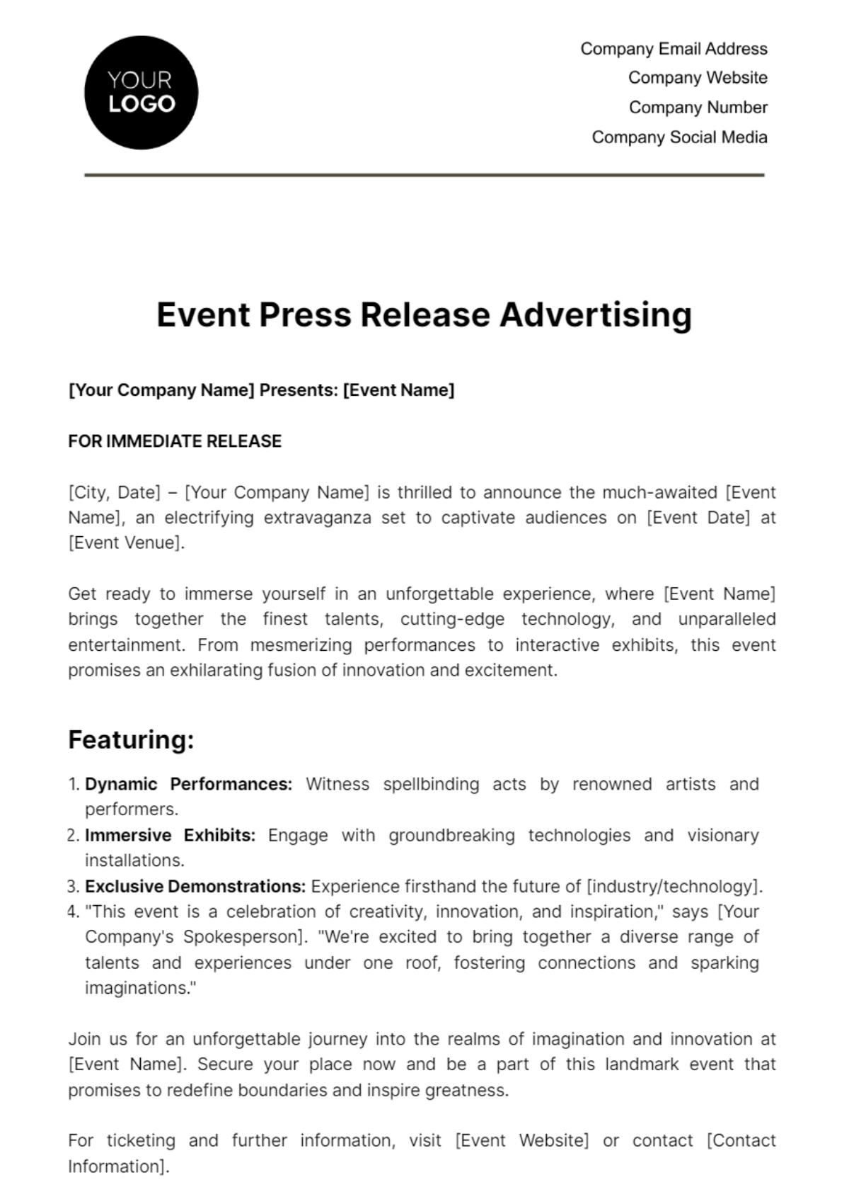 Event Press Release Advertising Template