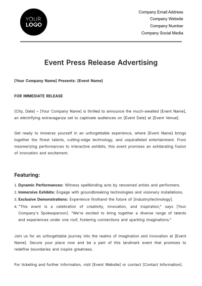 Free Event Press Release Advertising Template to Edit Online