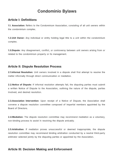 Free Condominio Bylaws Template to Edit Online