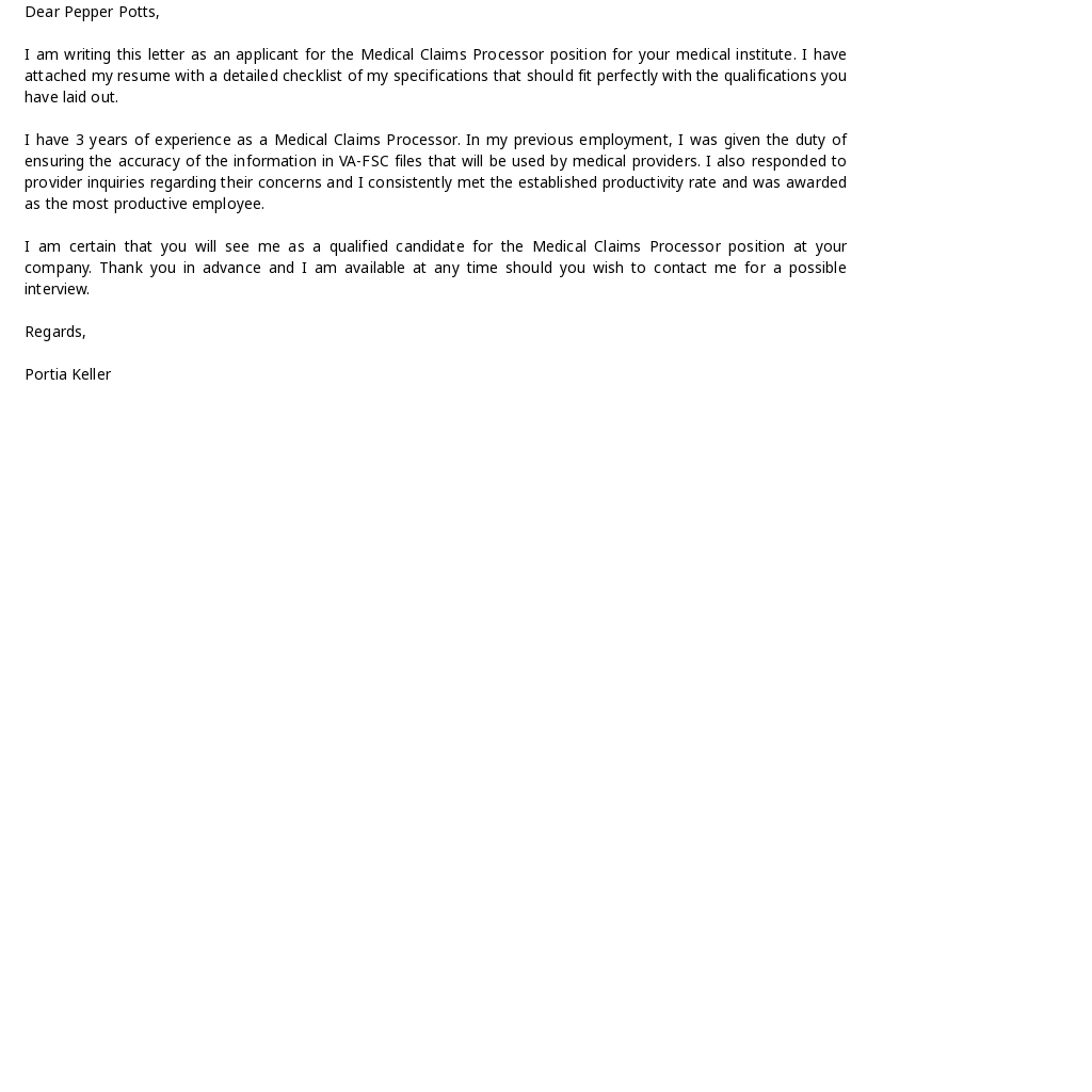 Free Medical Claims Processor Cover Letter Template.jpe