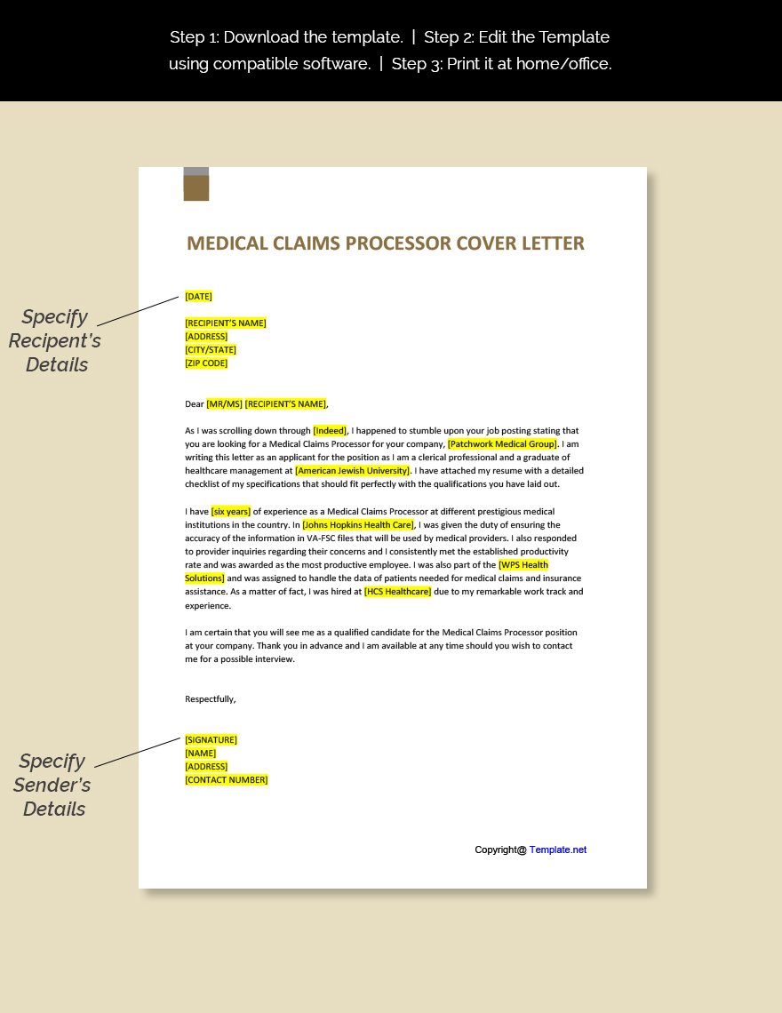 Medical Claims Processor Cover Letter